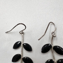 Vintage Black Leaf Dangle Earrings | Silver Tone Botanical Statement Jewelry