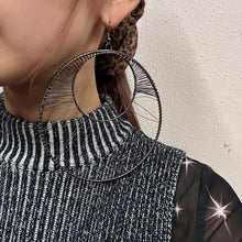 Statement Hoop Wire Earrings | Gunmetal Gray Silver Oversized Circular Dangle Earrings | Boho Industrial Handmade Style