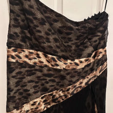 Vintage Y2K Leopard Print One Shoulder Gown | Asymmetric Maxi Dress, Sheer Overlay