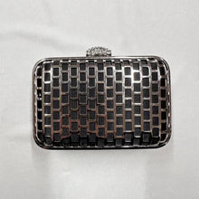 Witchery Black Silver Box Clutch Bag, Rhinestone Clasp Evening Purse, Metal Cage Chain Shoulder Bag, Y2K Party Handbag
