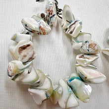 Vintage Mother of Pearl Chip Hoop Earrings | Shell Statement Hoops | Iridescent Beaded Earrings