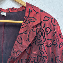 Vintage Burgundy Burnout Velvet Rose Jacket | Sheer Floral Open Front Jacket | Romantic 90s Lightweight Jacket | Women’s EU 40
