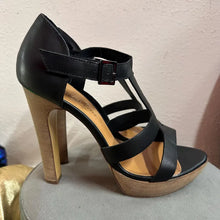 Black Leather Platform Heels Size AU 10 | Strappy Minimal Sandals Chunky Heel