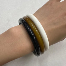 Vintage Acrylic Bangle Set of 3 | Black Brown & White Bangles | Retro Lucite Stack Bracelets | Minimalist Vintage Jewelry