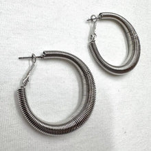 Vintage Ribbed Silver Hoop Earrings, Chunky 90s Statement Jewelry