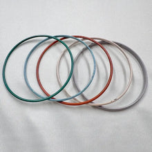 Vintage Pastel Enamel Bangle Set | 5 Stackable Bangles | Green Blue Orange Pink Lilac | Retro Minimal Jewelry