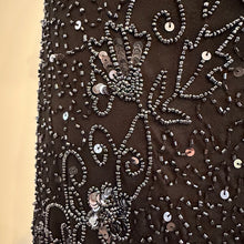 Vintage Black Beaded Sequin One Shoulder Maxi Dress, Silver Floral Embellished Evening Gown, Asymmetric Ruffle Hem, Statement Party Dress