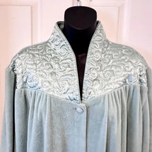 Vintage Givoni Sage Velour Robe | Quilted Satin Yoke Housecoat, Fits Large to XL