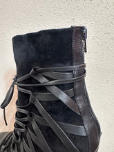Black Lace-Up Block Heel Boots – Strappy Suede & Leather Look, Statement Ankle Boots