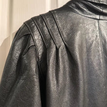 Vintage Bella J Black Leather Jacket | 80s Batwing Snake Print Panel Bomber