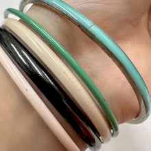 Vintage Enamel Bangle Set | Stackable Retro Jewelry, Black, Pink, Blue, Green Beige