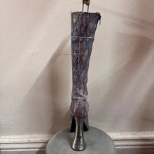 Y2K Platform Knee High Boots by Luchiny | Metallic Snake Print Leather Boots EU 38