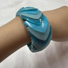Vintage Blue Marble Plastic Stretch Bracelet | Layered Tile Beads, Y2K Boho Jewelry