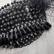 Vintage Black Beaded Fascinator Hat | Rhinestone Cocktail Headpiece, Birdcage Veil Accessory