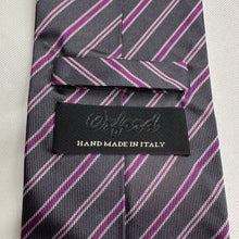 Vintage Italian Silk Tie Gray Purple White Diagonal Stripe 100% Silk Necktie