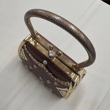 Vintage Gold-Tone Brown Mini Top Handle Bag with Pearl Details