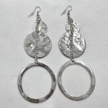 Vintage Silver Textured Disc Dangle Earrings – Bold Long Statement Circle Drop