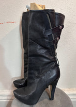 Black Leather High-Heel Zip-Detail Boots