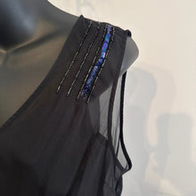 Black Sheer Overlay Maxi Dress, Blue Sequin Embellished Shoulders, Sleeveless V Neck Evening Dress, Elegant Formal Gown, Sheer Hem