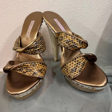 Vintage Tony Keuylian Snake Print Platform Mules – Gold Bronze Leather Y2K Sandals