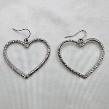 Vintage Rhinestone Open Heart Dangle Earrings | Silver Tone Y2K Romantic Jewelry