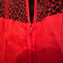 Vintage 1980s Red Mermaid Gown | Sheer Lace Sleeves, Ruched Formal Dress