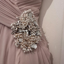 True Brides by Walters Beige Chiffon Evening Gown Size 10 Lace Up Back