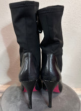 Black Stretch Panel High Heel Boots – Pointed Toe, Sleek Leather Look, Platform Stiletto Boots