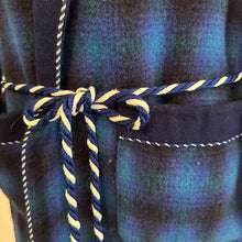 Vintage Blue Plaid Wool Wrap Coat | 100% Pure Wool, Oversized Belted Jacket