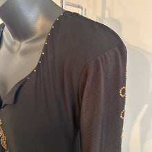 Black Gold Rhinestone Maxi Dress, Long Sleeve Deep V Neck Evening Gown, Diagonal Embellished Formal Dress, Elegant Statement Party Wear
