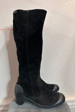 Vintage Black Suede & Rubber Blocked Heeled Boots