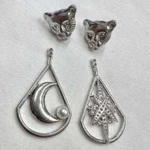 Vintage Silver Tiger Drop Earrings – 2 Way Detachable Moon & Star Statement Earrings