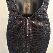Black Sequin Halter Jumpsuit, Geometric Stripe Open Back Party Outfit (Size S)