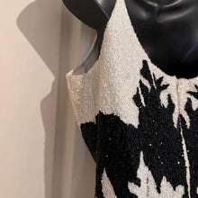 Vintage Black White Beaded Cocktail Dress | Art Deco Inspired Party Mini Dress
