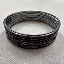 Vintage Black & Bronze Sparkle Stacking Bangles Set of 8 | Thin Layering Bracelets | Celestial Boho Jewellery