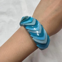Vintage Blue Marble Plastic Stretch Bracelet | Layered Tile Beads, Y2K Boho Jewelry