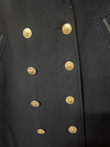 Vintage 80s Black Military Coat – Gold Buttons, Structured Wool