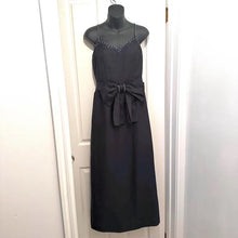 Vintage Handmade Black Evening Gown with Iridescent Rhinestone Straps & Detachable Bow Belt - Open Back Formal Maxi Dress