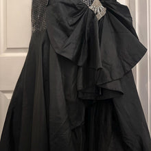 Vintage Nadine Black Sequin One Shoulder Gown | Asymmetrical Taffeta Bow Formal Dress ￼