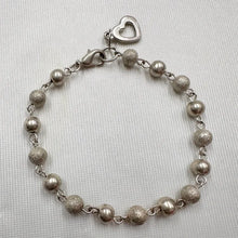 Vintage Champagne Tone Beaded Bracelet with Heart Charm | Satin Polished Metal Chain Jewelry
