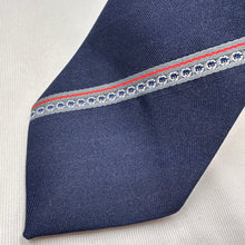 Vintage Navy Blue Necktie with Red & Grey Geometric Stripes Retro 80s 90s Tie