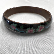 Vintage Cloisonné Floral Bangle | Black Enamel Bracelet | Pink Flower Bracelet | Asian Inspired Vintage Jewelry