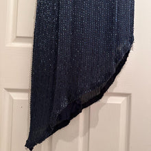 Vintage 1980s Beaded Fringe Dress | Midnight Blue Asymmetric Mock Neck Evening Gown