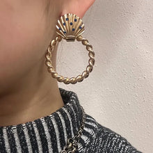 Vintage Gold Seashell Hoop Earrings | Nautical Twist Hoop Earrings | Blue Crystal Statement Earrings | Coastal Vintage Jewellery