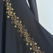 Black Gold Rhinestone Maxi Dress, Long Sleeve Deep V Neck Evening Gown, Diagonal Embellished Formal Dress, Elegant Statement Party Wear