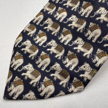 Vintage Jim Thompson 100% Silk Elephant Print Necktie Navy Blue