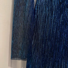 Vintage Electric Blue Metallic Pleated Mini Dress | 1980s Sheer Ruffle Party Cocktail Dress