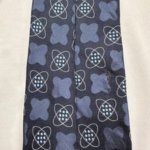 Vintage 100% Silk Tie Navy Blue Atomic Geometric Pattern Novelty Necktie