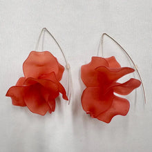 Statement Coral Flower Drop Earrings | Frosted Acrylic Floral Earrings | Gold Wire Hook Dangle Earrings