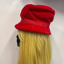 Vintage Red Velour Cloche Hat | Oversized Bow, Asymmetrical Brim, Plush Fabric (54cm)